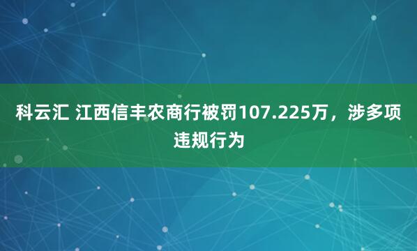 科云汇 江西信丰农商行被罚107.225万，涉多项违规行为